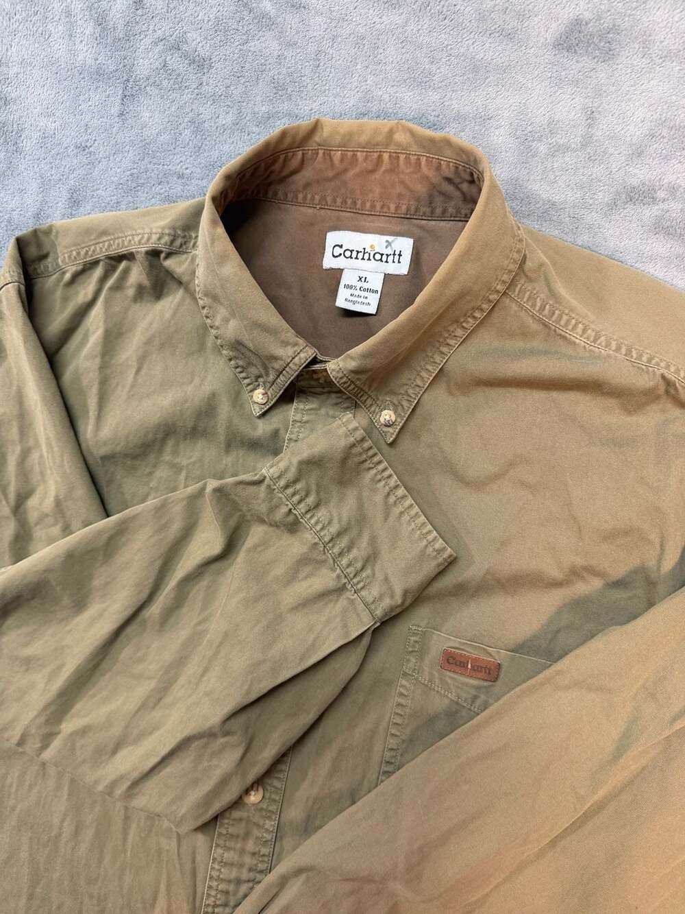 Carhartt Button Down Work Shirt Size XL Brown Long Sleeve Pocket